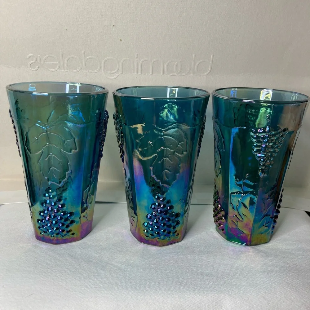 Vintage Indiana Blue Harvest Grape Carnival 3 Glasses - Picture 3 of 10